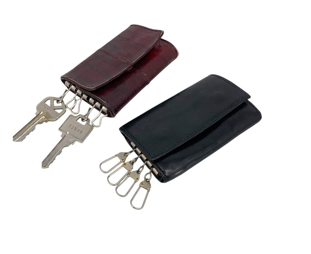 Vintage Soft Leather Keychain Trifold Key Ring Holder 2 Billfolds